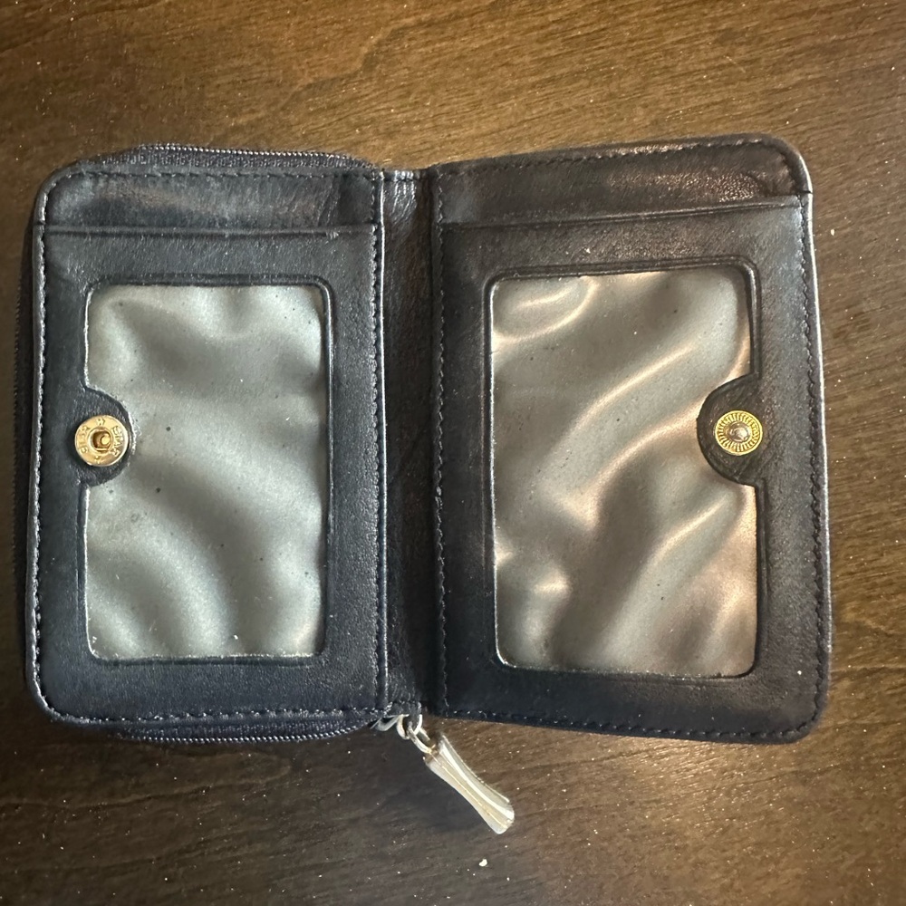 Tignanello Black Leather Zip Mini Wallet with Gold Plaque - Picture 2 of 5